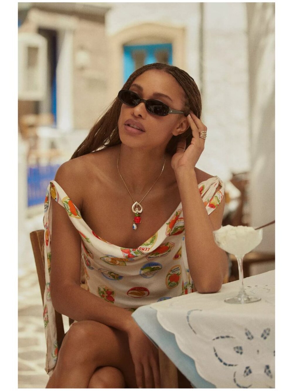 ASTR The Label | Allexina Fruit Print Cowl-Neck Tank Top | NWT